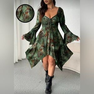 🆕 WhimsyGoth Green Floral Asymmetrical Dress, 0XL